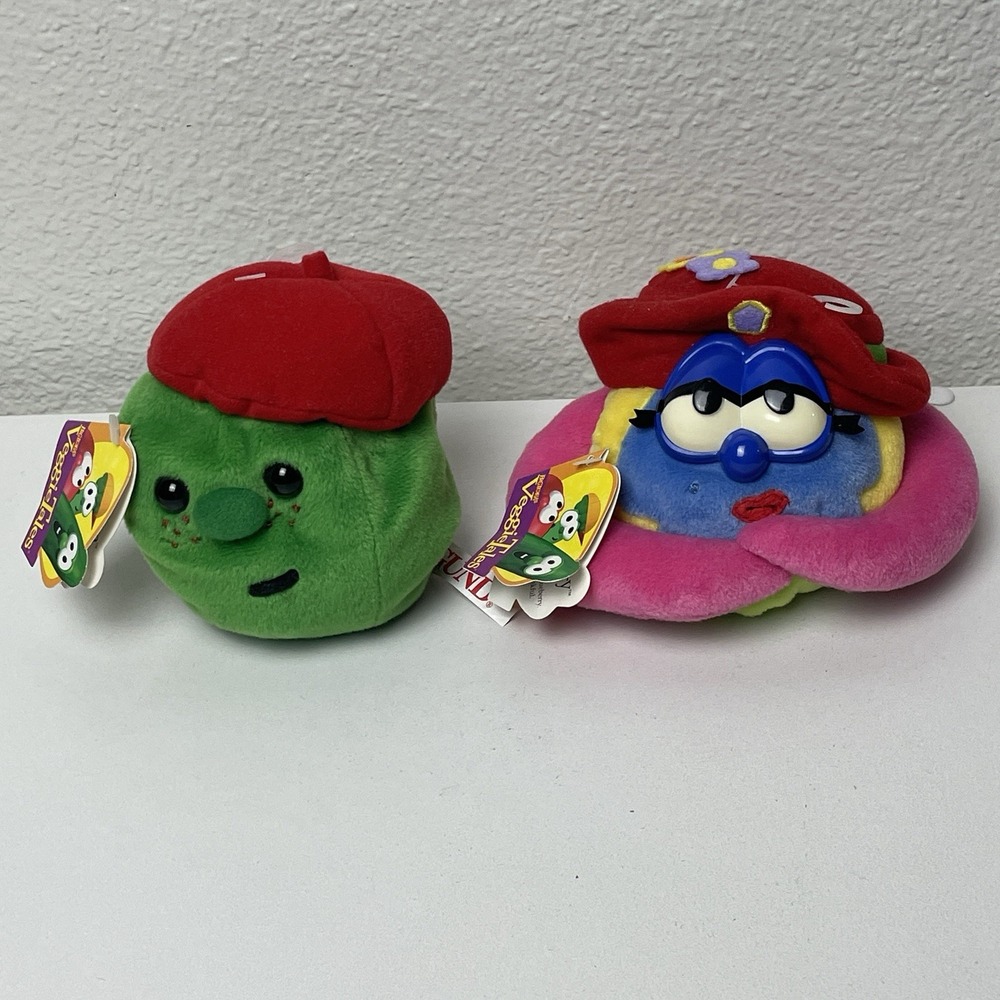 VTG 1998 GUND VeggieTales Jean-Claude French Pea Madame Blueberry Plush Lot of 2